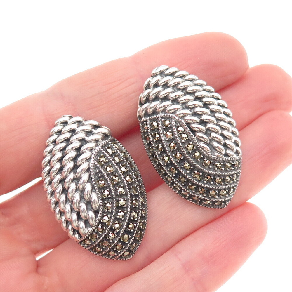 Judith Jack 925 Sterling Silver Vintage Real Marcasite Oxidized Earrings